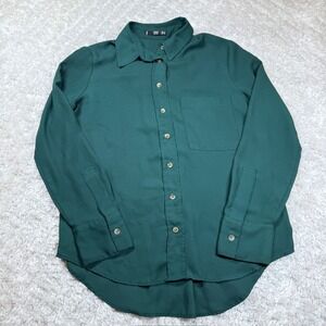 MNG Basics Green Button Down Shirt Women's XS Office Work Career Casual Date